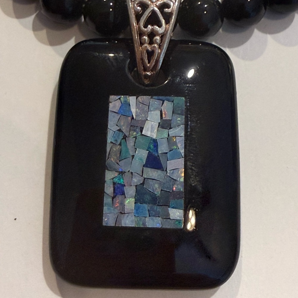 Jay King black Agate Micro Opal necklace bracelet earrings set - Picture 2 of 8